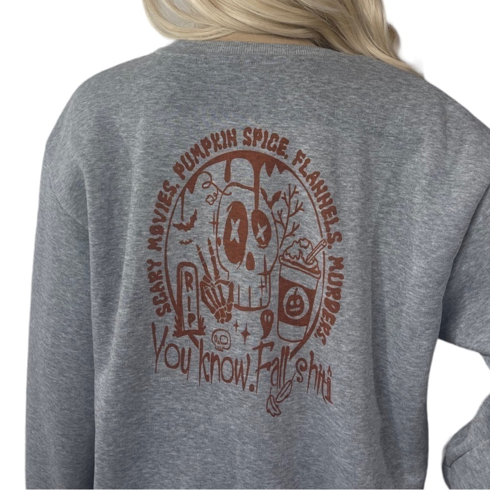 Skull Fall Funny/Sarcastic Gray and Orange Sweatshirt